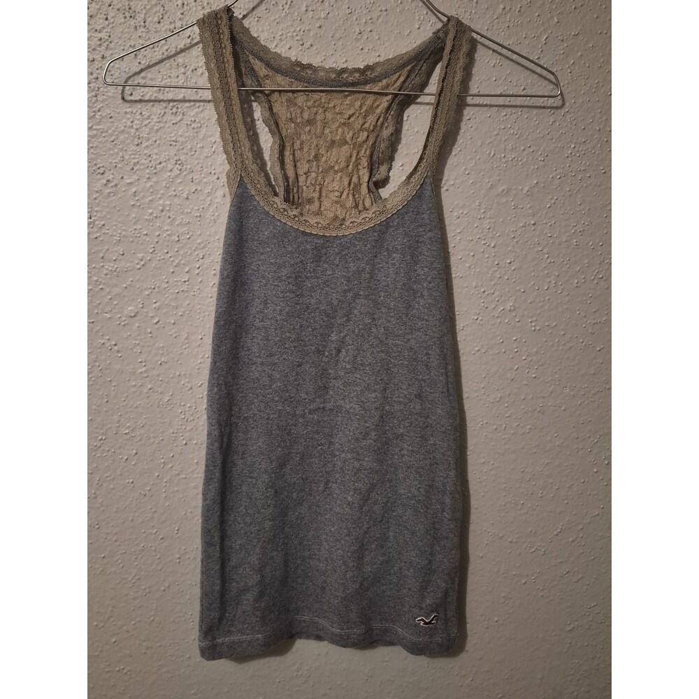 Y2K Hollister Gray Ribbed Lace Trim Racerback Camisole Tank Top S Bella Swan